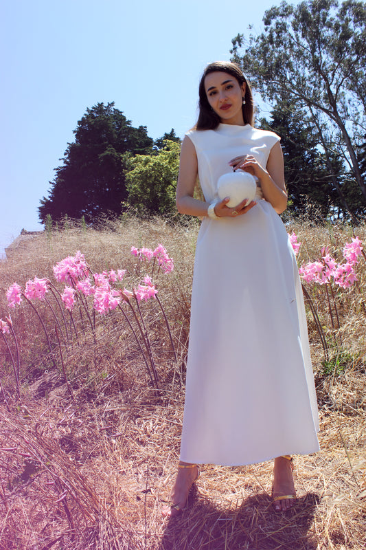 White Crepe Dress "Athena"