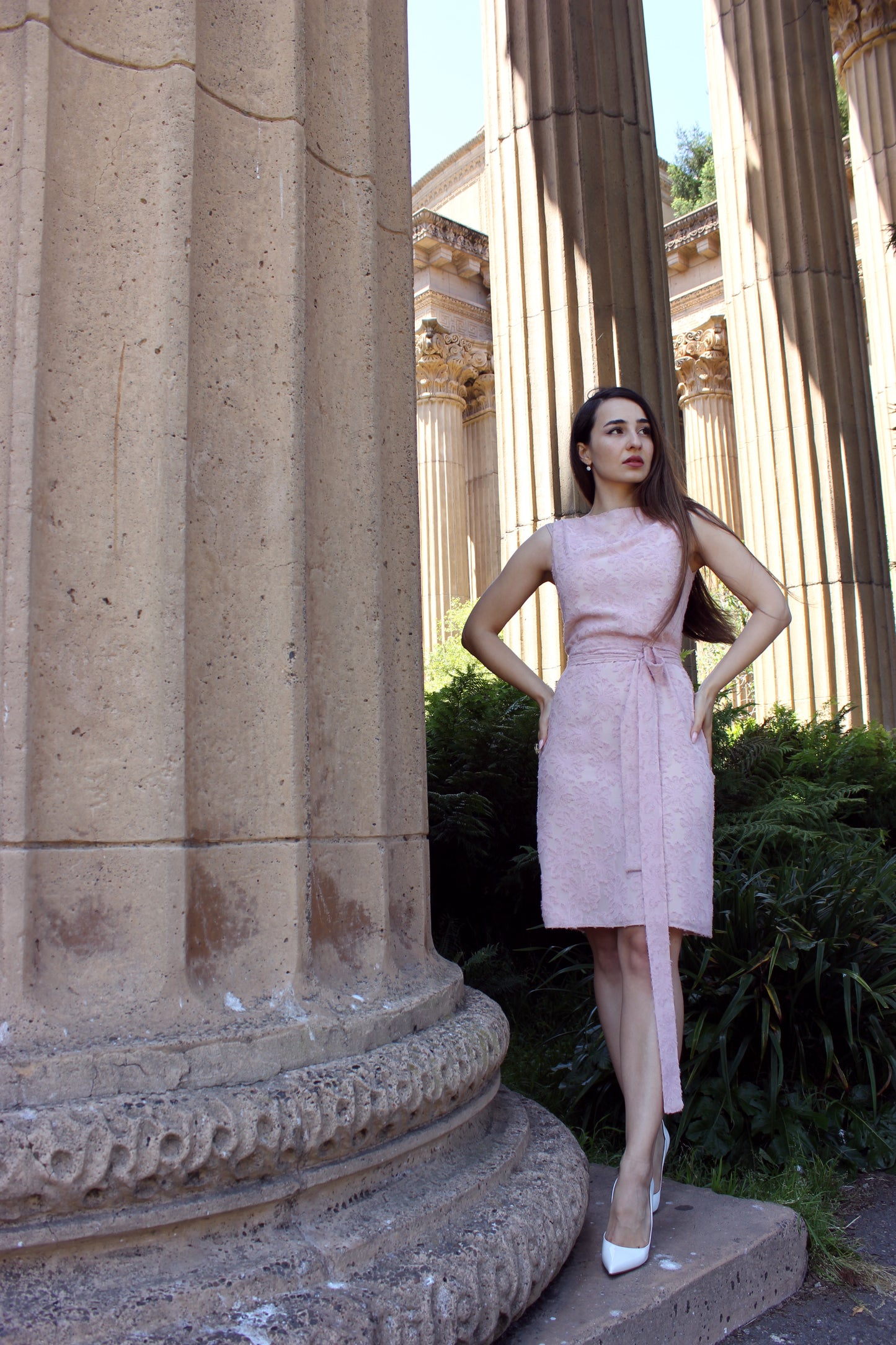 Pearls Piercing Pink Silk Chiffon Dress