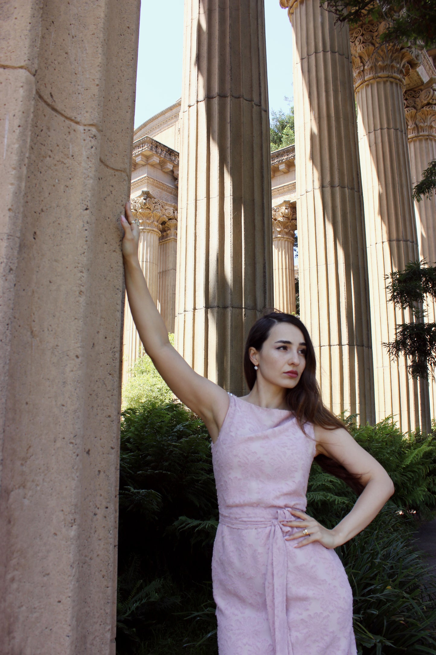 Pearls Piercing Pink Silk Chiffon Dress