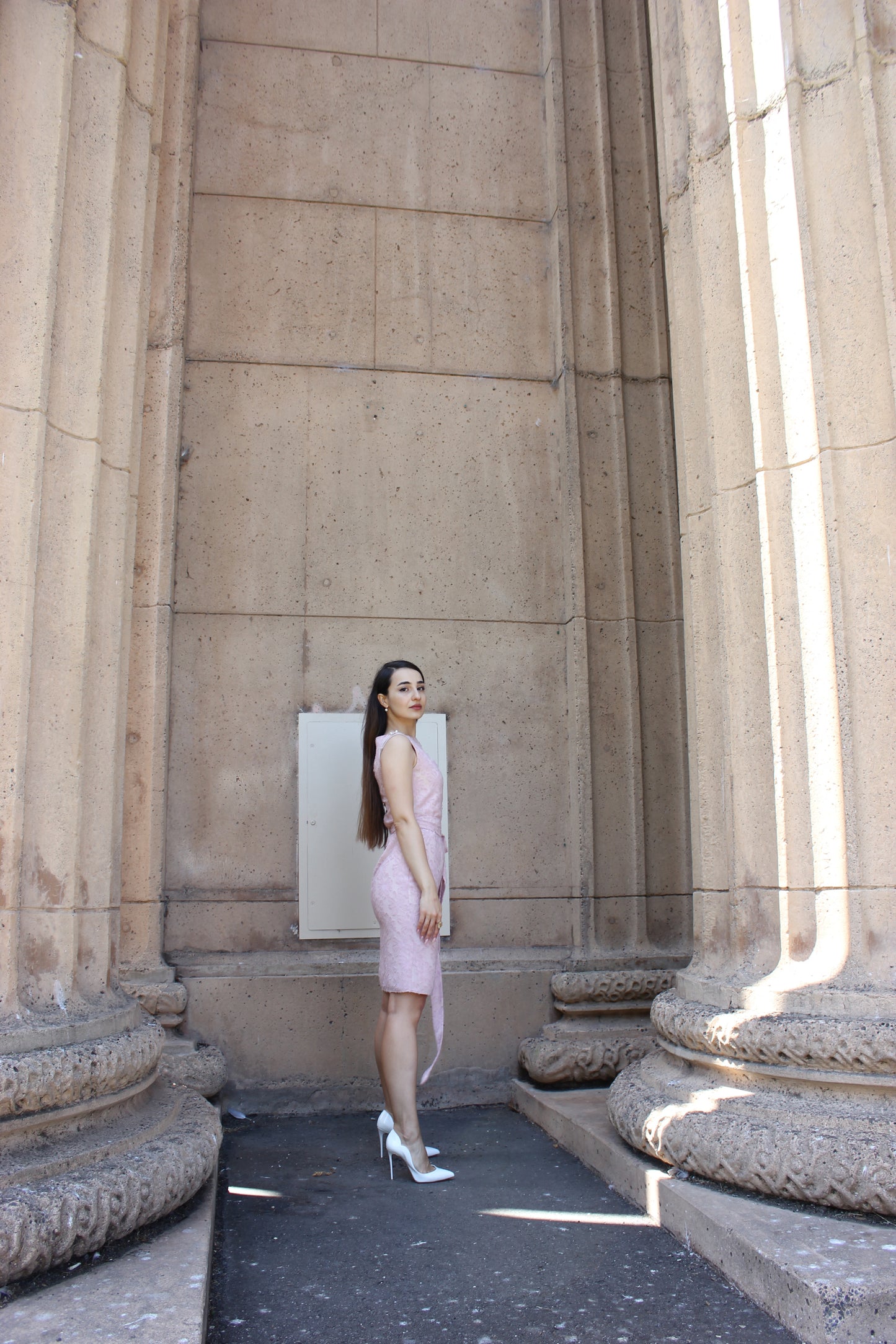 Pearls Piercing Pink Silk Chiffon Dress