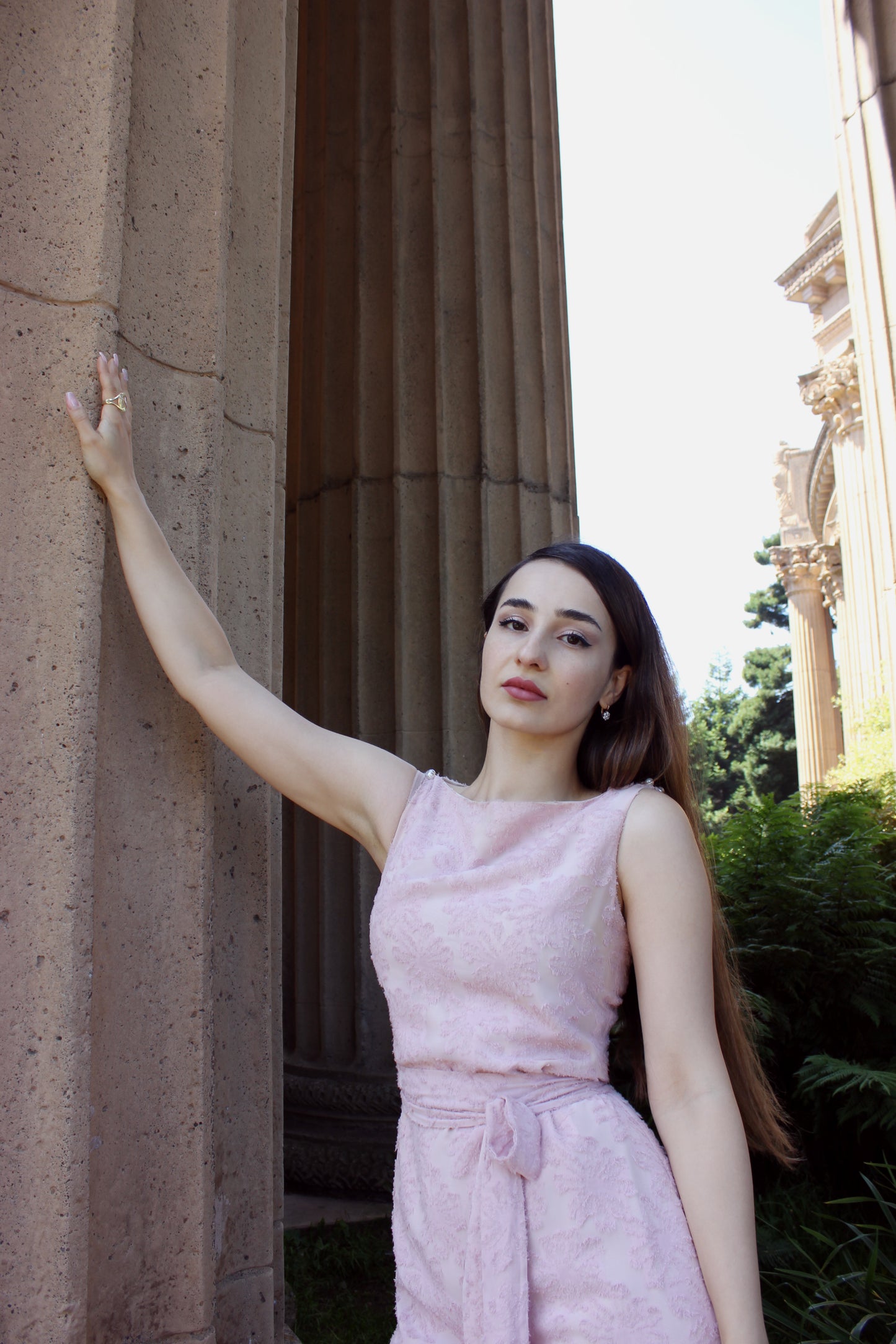 Pearls Piercing Pink Silk Chiffon Dress