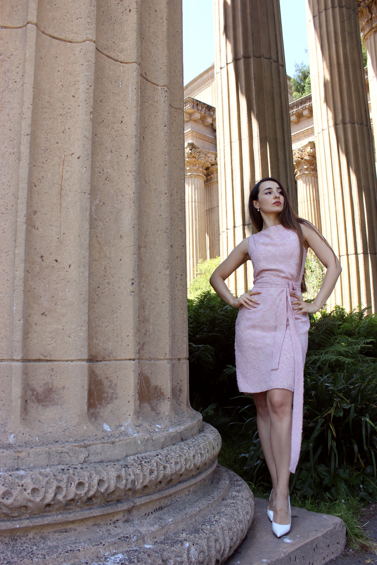 Pearls Piercing Pink Silk Chiffon Dress