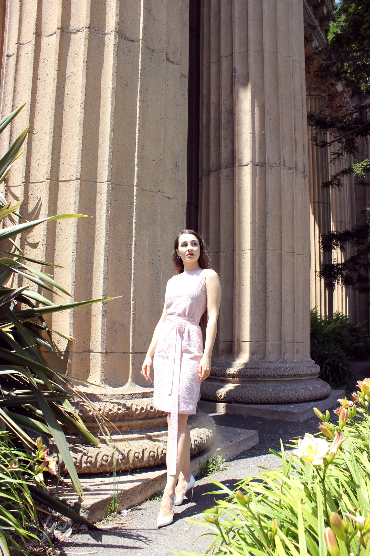 Pearls Piercing Pink Silk Chiffon Dress