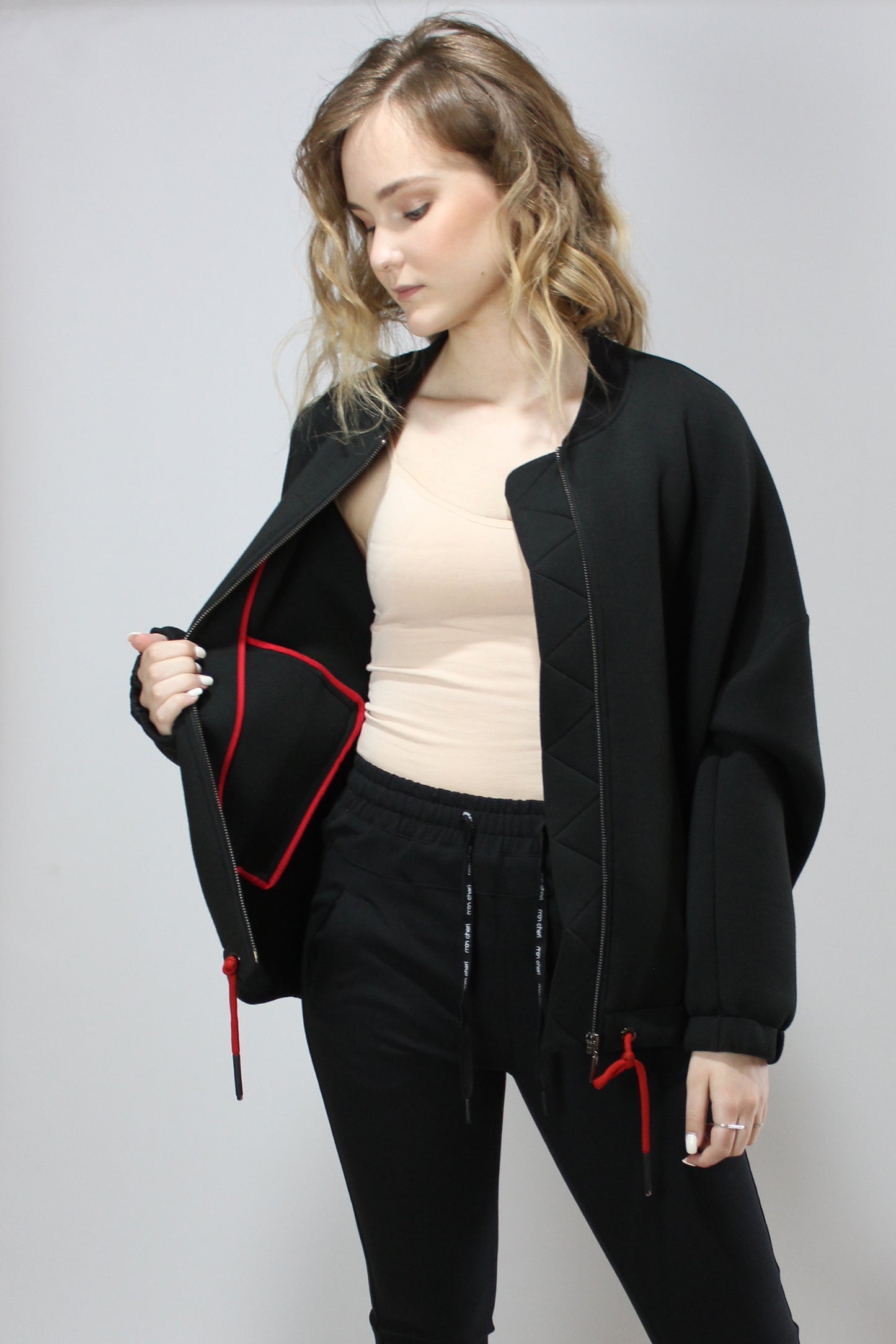 Black Neoprene Oversize Bomber