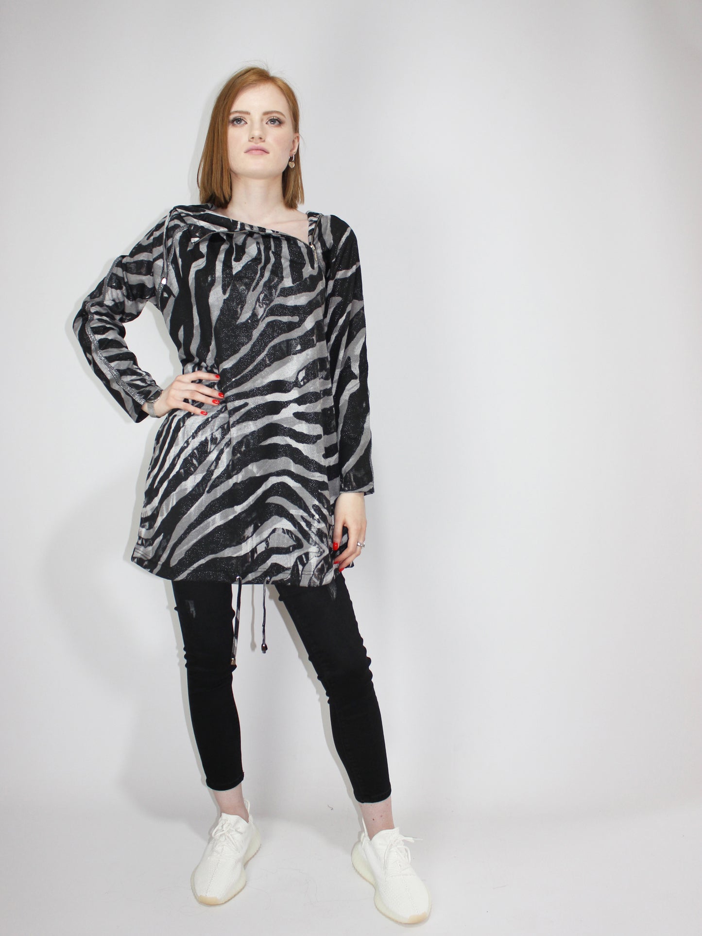 Transformer Grey Zebra Tunic-Dress With Hood