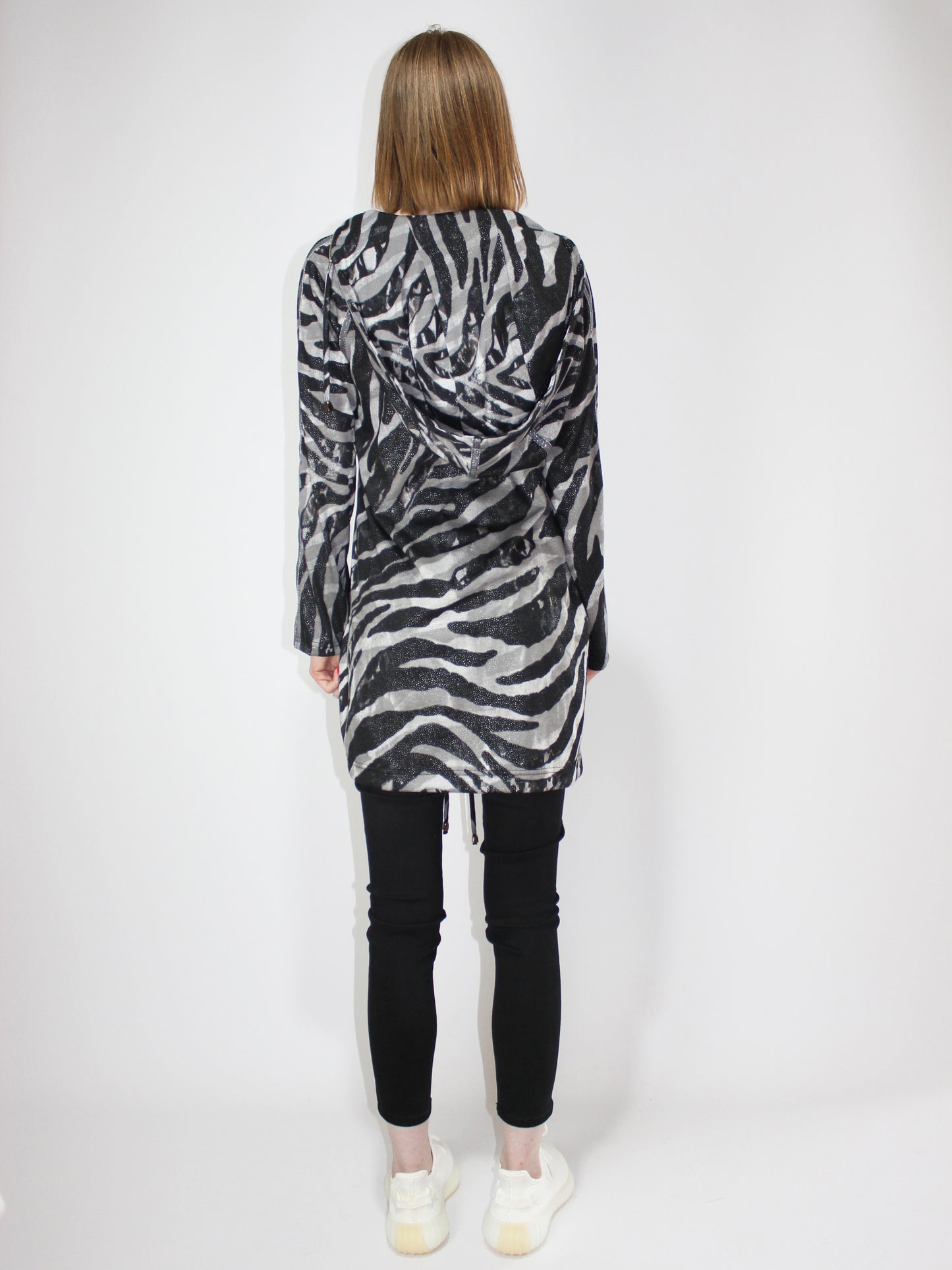 Transformer Grey Zebra Tunic-Dress With Hood