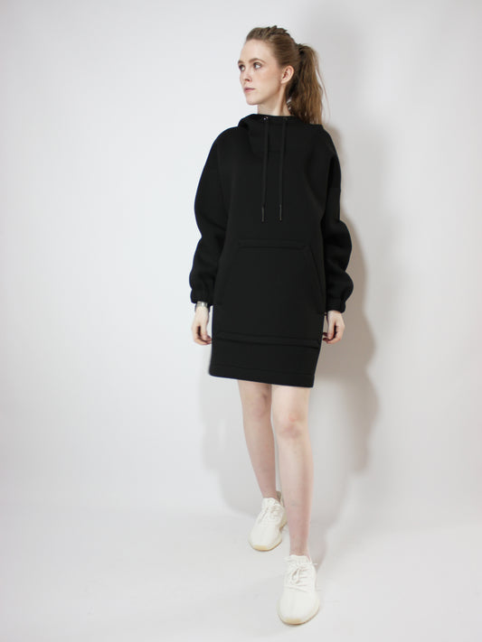 Neoprene Black Hooded Dress