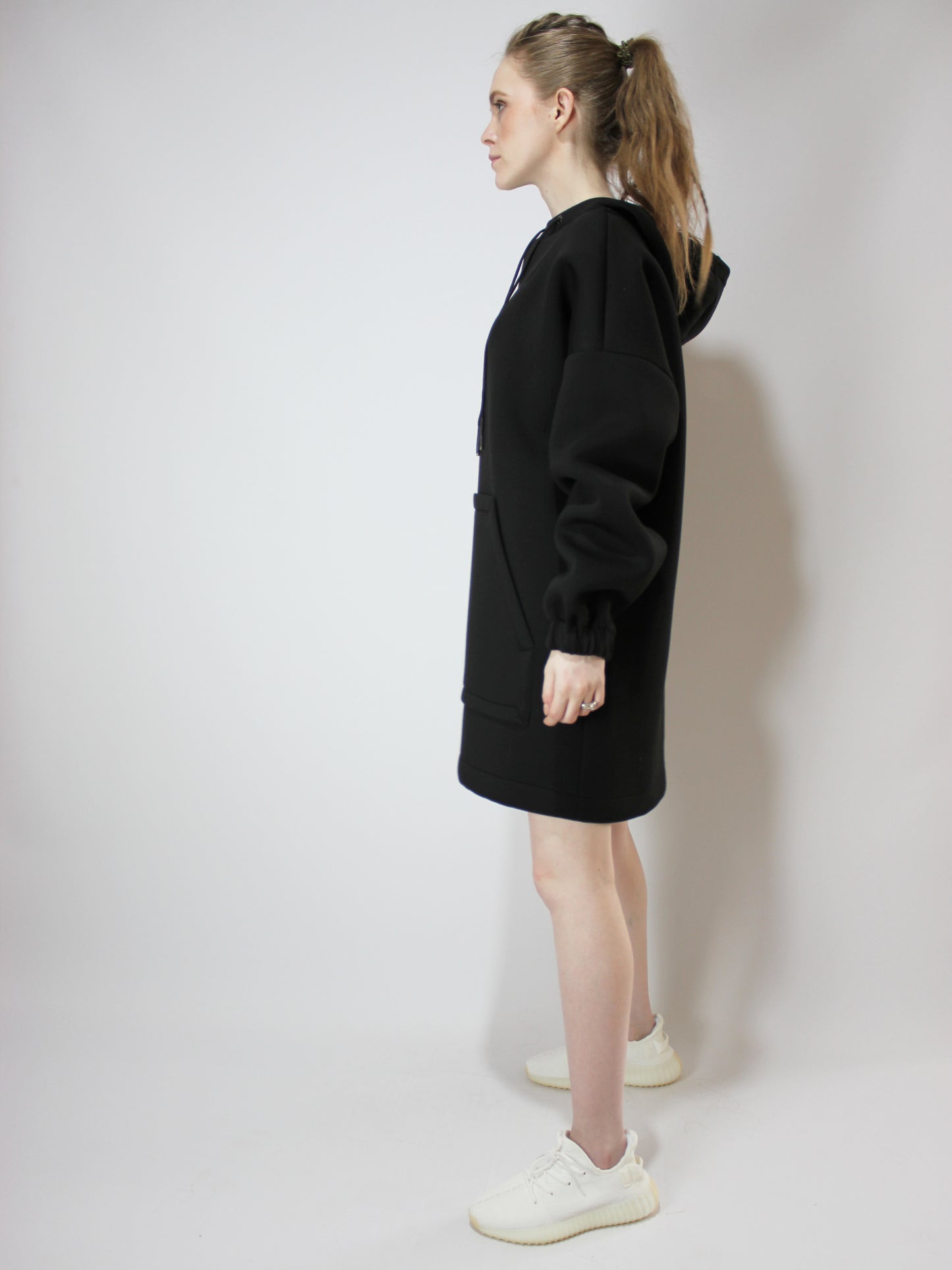 Neoprene Black Hooded Dress