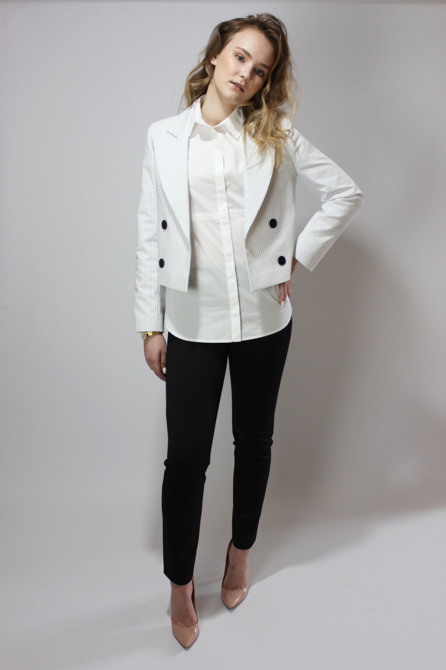 Stripped White Crop Jacket